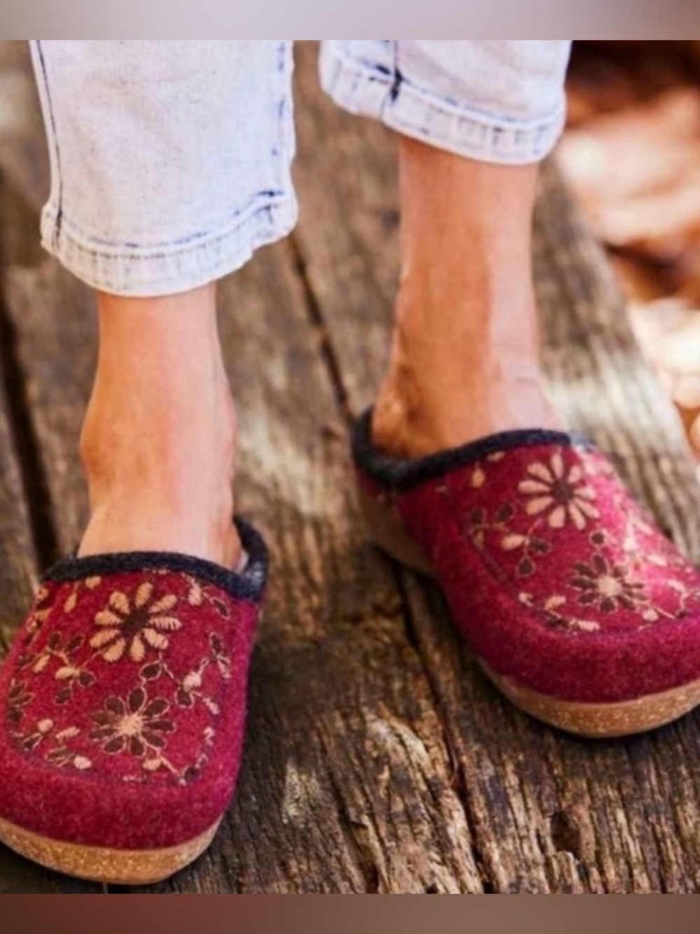 TAOS Woolderness 2 Clog EU 40 9 1/2 Cranberry Floral Wool Casual Soft on toes - Picture 9 of 12